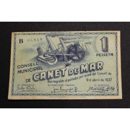 1937- CANET DE MAR - 1 PESETA- BARCELONA - BILLETE