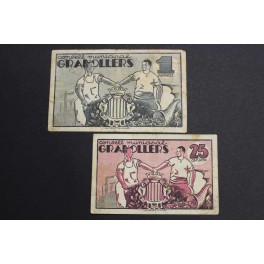 1937-GRANOLLERS- 25 CENTIMOS - 1 PESETA- BARCELONA -2 BILLETES