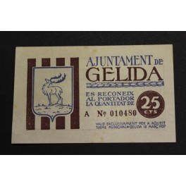 1937-GELIDA - 25 CENTIMOS - BARCELONA -BILLETE