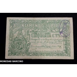 1937-SUBIRATS -50 CENTIMOS - BARCELONA - BILLETE 
