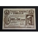 1937-TORELLO- 25 CENTIMOS - BARCELONA-BILLETE