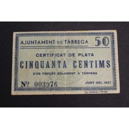 1937- TARREGA -50 CENTIMOS- LLEIDA-BILLETE