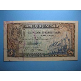 5 PESETAS ALCAZAR DE SEGOVIA.4-9-1940