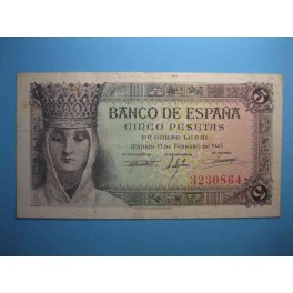 BILLETE - 5 PESETAS 13 DE FEBRERO DE 1943