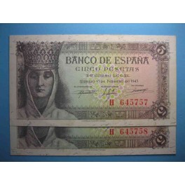 BILLETE 5 PESETAS 13 DE FEBRERO DE 1943