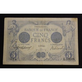 1916 - 5 FRANCS - BLUE - FRANCIA - FRANCE-ABRIL 