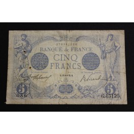 1916 - 5 FRANCS - BLUE - FRANCIA- FRANCE