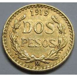 1919 - MEXICO - 2 PESOS - ORO - AGUILA