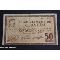 1937- CERVERA - 50 CENTIMOS - LLERIDA - BILLETE