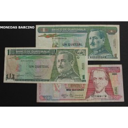 1989-1992- GUATEMALA - 1 - 10 QUETZAL - 3 BILLETES 