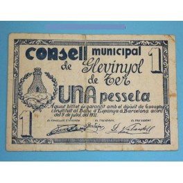 1937- GLEVINYOL DE TER - 1 PESETA - BARCELONA