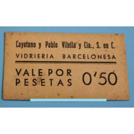1936- COOPERATIVAS BARCELONA -VIDRIERIA - 0,50 PESETAS - BILLETE PUEBLO