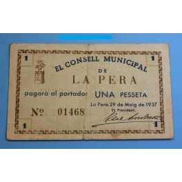 1937- LA PERA - 1 PESETA - GIRONA - BILLETE PUEBLO