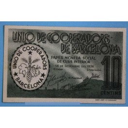 1936- COOPERATIVA - BARCELONA - 10 CENTIMOS - BILLETE PAPEL MONEDA