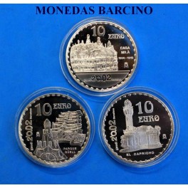 2002- ESPAÑA - 10 EUROS - GAUDI - 3 MONEDAS -CAPRICHO -MILA-GUELL -