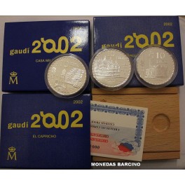 2002- GAUDI - 10 EUROS - 3 MONEDAS -ESPAÑA- BARCELONA 