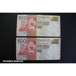 2012- HONG KONG -100 DOLLARS - 2 BILLETES