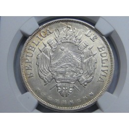 1872- BOLIVIA - 1 BOLIVIANO - MS62 - SC