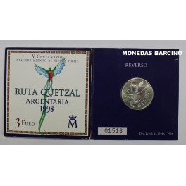1998 -RUTA QUETZAL- 3 EUROS - ESPAÑA - PLATA