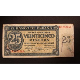 1936- BURGOS -SERIE S -25 PESETAS- BANCO ESPAÑA- 