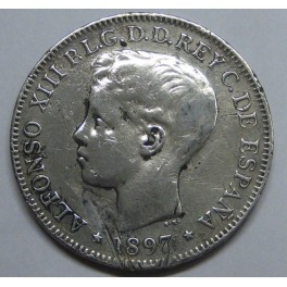 1897-FILIPINAS- PESO - 5 PESETAS - ALFONSO XIII - 