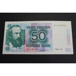 1990- NORUEGA - 50 KRONER - BILLETE - VINJE