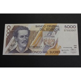 1996- ECUADOR -5000 SUCRES -MONTALVO - BILLETE