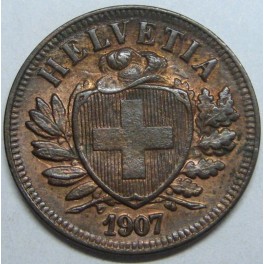 1907- HELVETIA - 2 RAPPEN - SUIZA - BRONCE