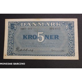 1947- DINAMARCA - 5 KRONE -NATIONAL -BILLETE