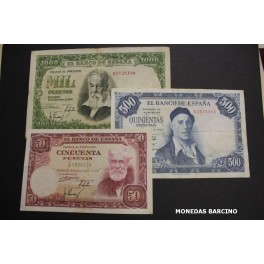 1951- 3 BILLETES - 50-500-1000 PESETAS -ESTADO ESPAÑOL