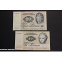 1977-1987- DINAMARCA - 10-20 KRONER- 2 BILLETES