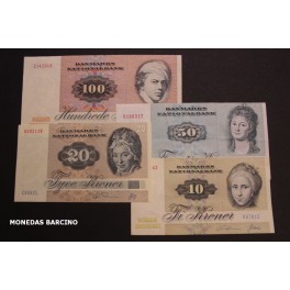 1977-1991- DINAMARCA - 10-20-50-100 KRONER- 4 BILLETES