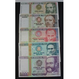 1988-1989- PERU - MIL INTIS - 5 BILLETES - RESERVA