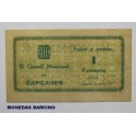 1937 -CAPÇANES - 1 PESETAS - TARRAGONA- BILLETE PAPEL MONEDA