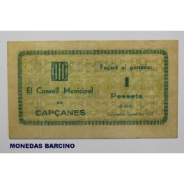 1937 -CAPÇANES - 1 PESETAS - TARRAGONA- BILLETE PAPEL MONEDA
