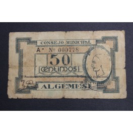 1937- ALGEMESI - VALENCIA - 25 CENTIMOS - BILLETE