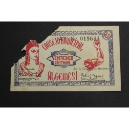 1937- ALGEMESI - VALENCIA - 25 CENTIMOS - BILLETE