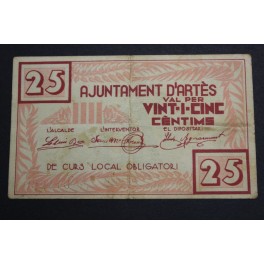 1937- ARTES - BARCELONA - 25 CENTIMOS - BILLETE
