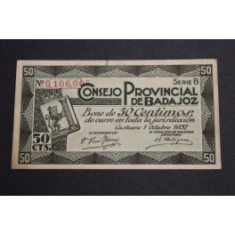 1937- BADAJOZ - 50 centimos - BILLETE PAPEL MONEDA