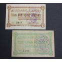 1937- ABRERA - BARCELONA -25 CENTIMOS - 1 PESETA- - 2 BILLETES