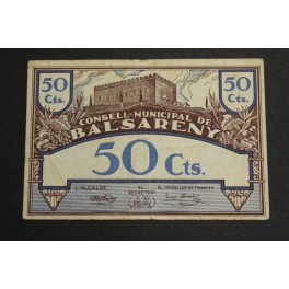 1937- BALSARENY - BARCELONA - 50 CENTIMOS - BILLETE