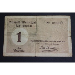 1937- BISBAL - GIRONA - 1 PESETA - BILLETE