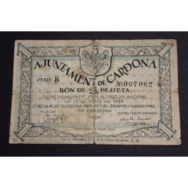 1937- CARDONA - 1 PESETA - BARCELONA - BILLETE