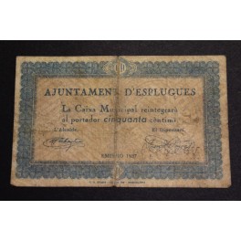 1937- ESPLUGUES - 50 CENTIMOS - BARCELONA - BILLETE