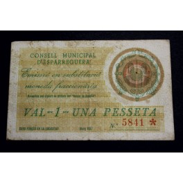 1937- ESPARRAGUERA - BARCELONA - 1 PESETA - billete