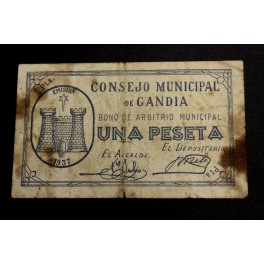 1937- GANDIA - VALENCIA - 1 PESETA - BILLETE