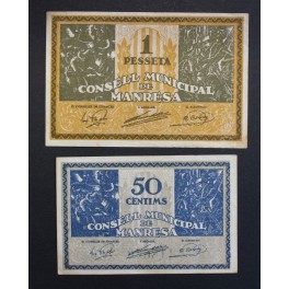 1937- MANRESA -50 CENTIMOS - 1 PESETA - 2 BILLETES