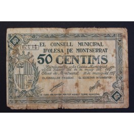 1937- OLESA MONTSERRAT - BARCELONA - 50 CENTIMOS 