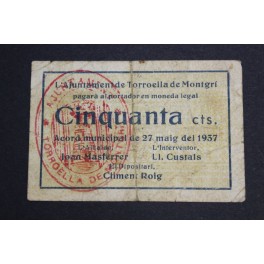 1937- TORROELLA MONTGRI - GIRONA - 50 CENTIMOS -