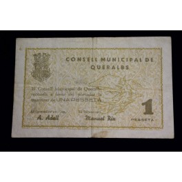 1937- QUERALBS - GIRONA - 1 PESSETA - BILLETE